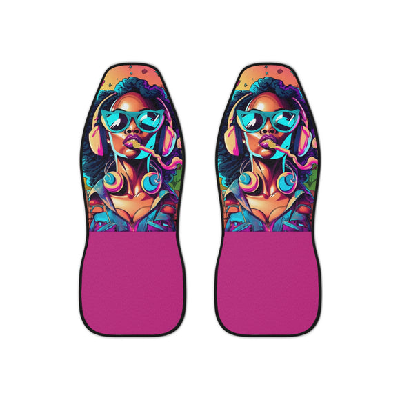 Black Woman Art Car Seat Covers-Hot Pink & Psychedelic