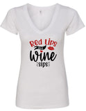 "Red Lips/Wine Sips" V-Neck T-Shirt