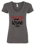 "Red Lips/Wine Sips" V-Neck T-Shirt