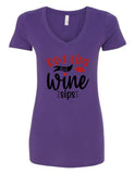 "Red Lips/Wine Sips" V-Neck T-Shirt