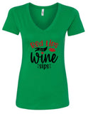 "Red Lips/Wine Sips" V-Neck T-Shirt