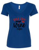 "Red Lips/Wine Sips" V-Neck T-Shirt