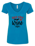 "Red Lips/Wine Sips" V-Neck T-Shirt