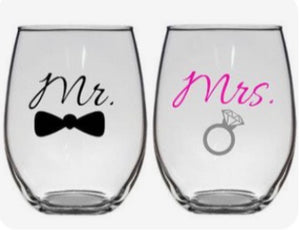 Mr./Mrs. Stemless Wine Glass Set